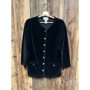 Vintage Talbots Black Velvet Cardigan PS Jacket Gold Buttons 90s Preppy Classic